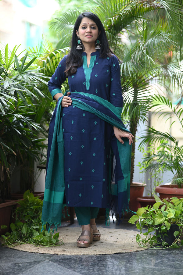 Sootra - Cotton Kurta Set with Woven Dupatta