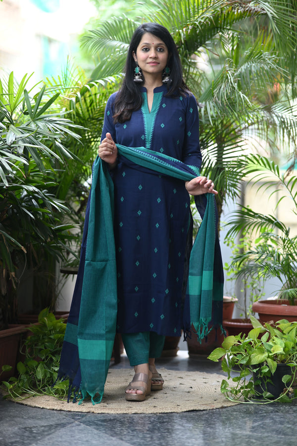 Sootra - Cotton Kurta Set with Woven Dupatta