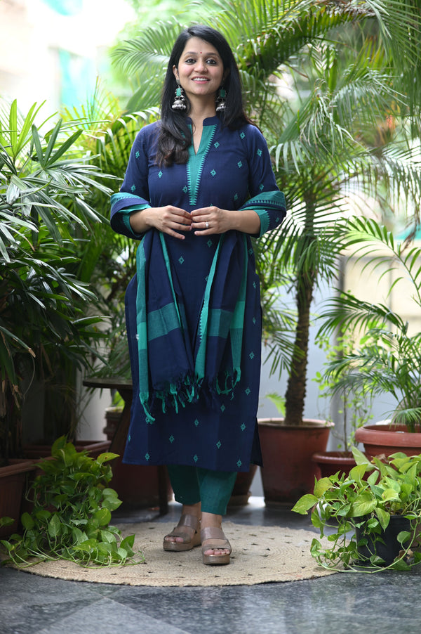 Sootra - Cotton Kurta Set with Woven Dupatta