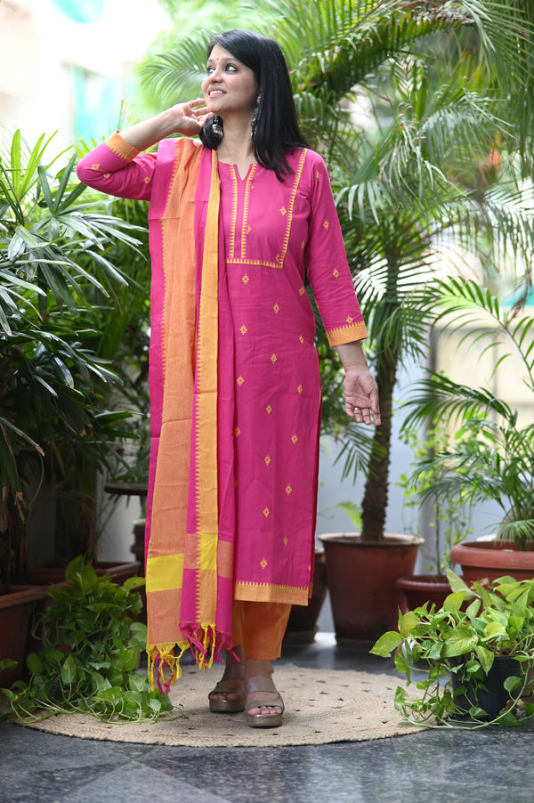 Sootra - Cotton Kurta Set with Woven Dupatta