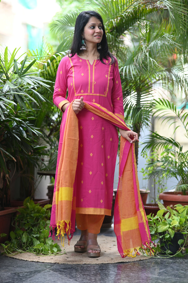 Sootra - Cotton Kurta Set with Woven Dupatta