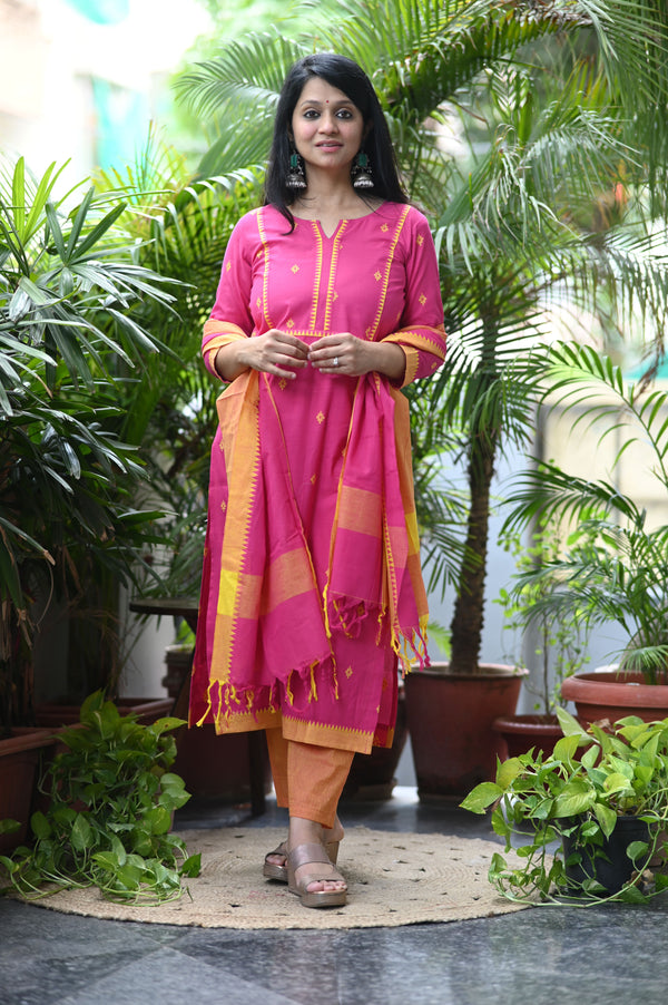Sootra - Cotton Kurta Set with Woven Dupatta