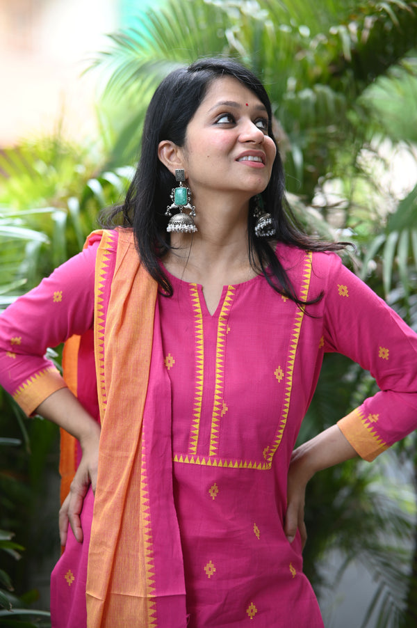 Sootra - Cotton Kurta Set with Woven Dupatta