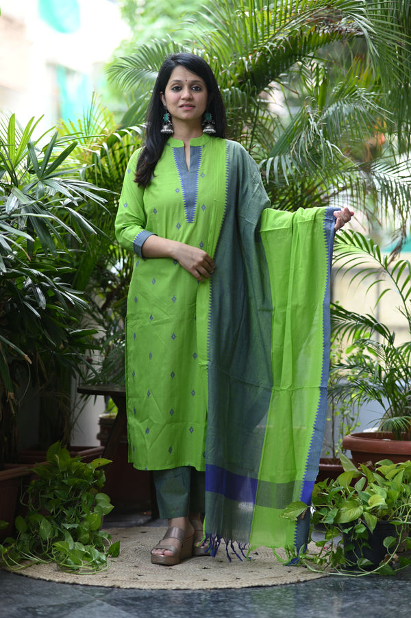 Sootra - Cotton Kurta Set with Woven Dupatta