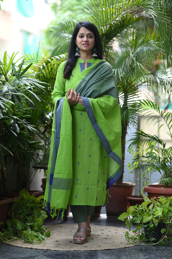 Sootra - Cotton Kurta Set with Woven Dupatta