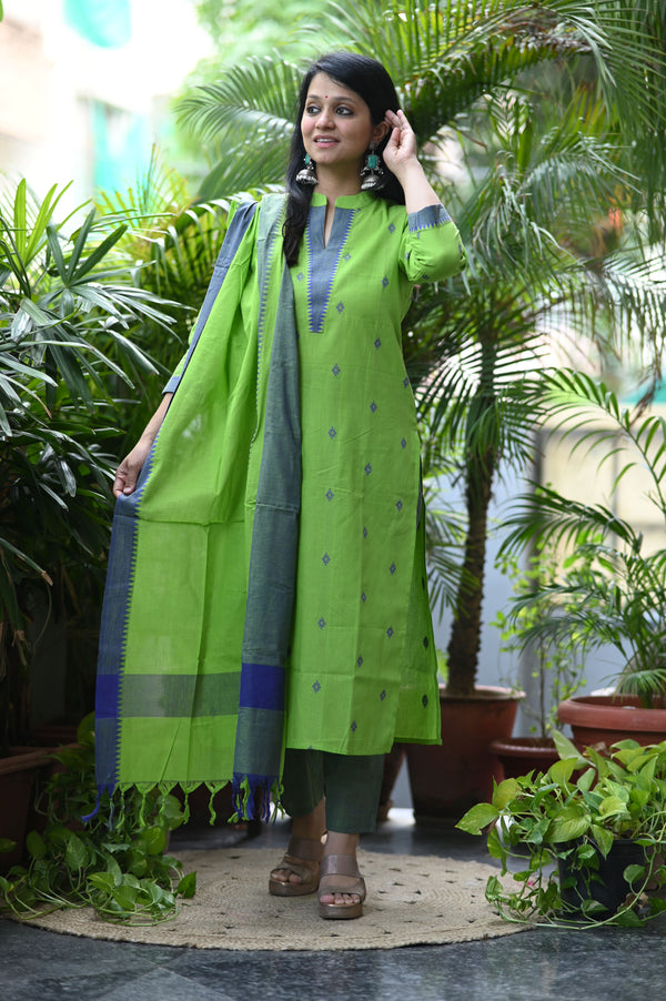 Sootra - Cotton Kurta Set with Woven Dupatta