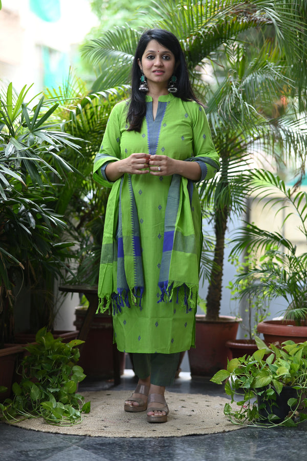 Sootra - Cotton Kurta Set with Woven Dupatta