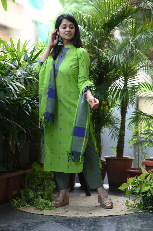 Sootra - Cotton Kurta Set with Woven Dupatta