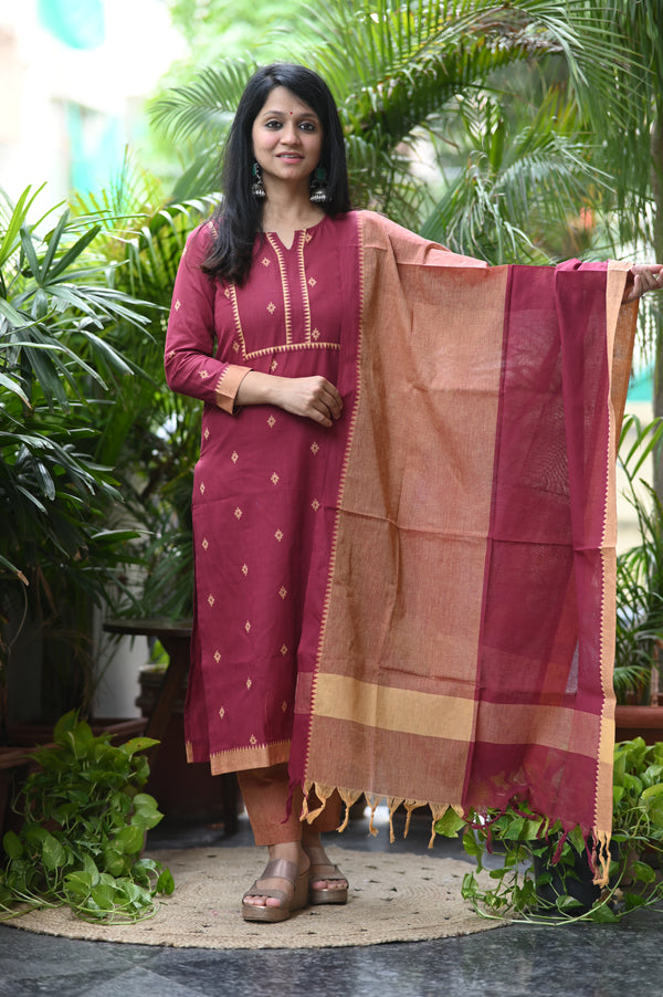 Sootra - Cotton Kurta Set with Woven Dupatta