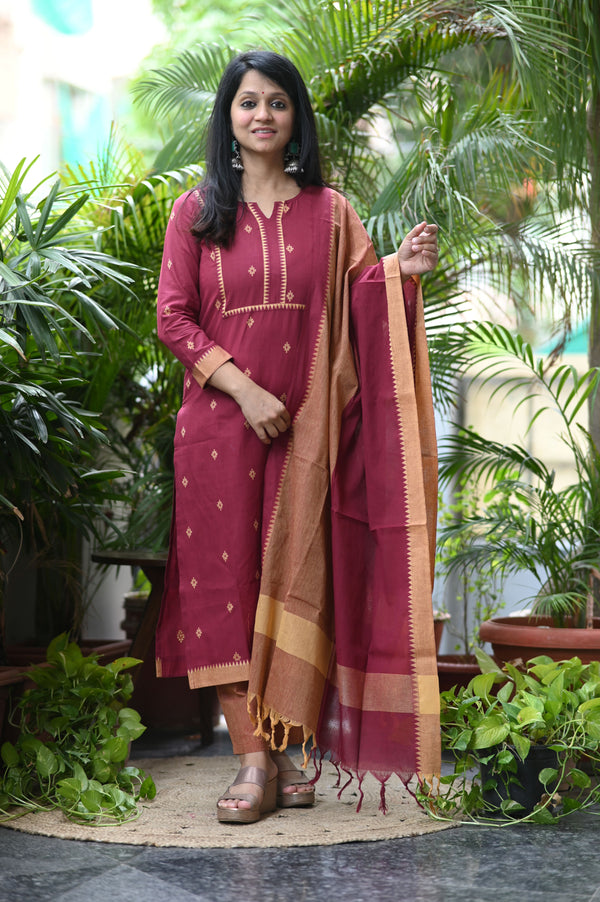 Sootra - Cotton Kurta Set with Woven Dupatta