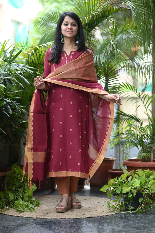 Sootra - Cotton Kurta Set with Woven Dupatta