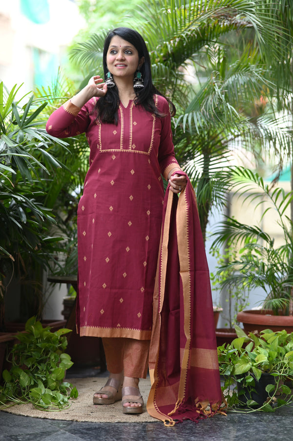 Sootra - Cotton Kurta Set with Woven Dupatta