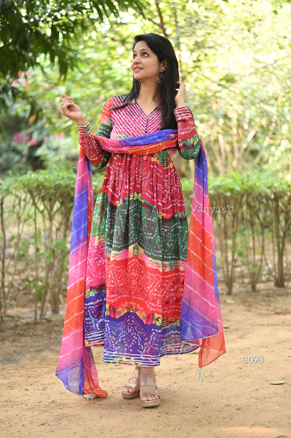 Mayuri Chiffon Bandhej Anarkali Alia suit sets