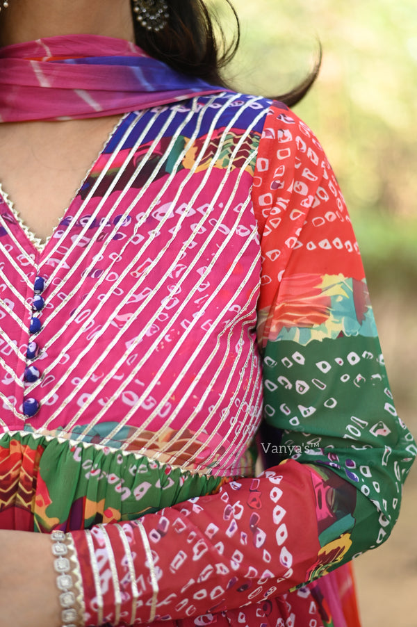 Mayuri Chiffon Bandhej Anarkali Alia suit sets