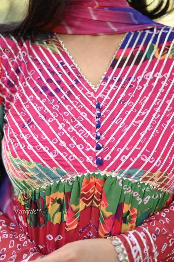 Mayuri Chiffon Bandhej Anarkali Alia suit sets