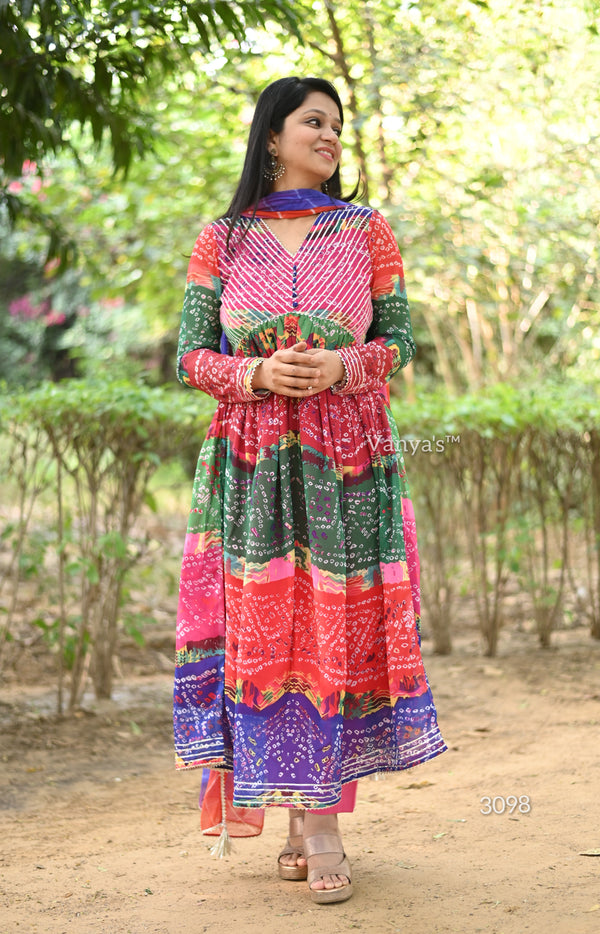 Mayuri Chiffon Bandhej Anarkali Alia suit sets