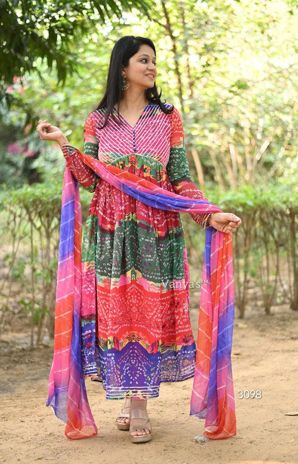 Mayuri Chiffon Bandhej Anarkali Alia suit sets