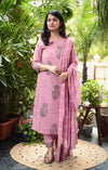 Ritu Cotton Pink Schiffle Hand Block Suit sets