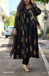 Kalini Black Gold Hand Block Anarkali Suit Sets
