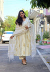 Kalini Cream Gold Hand Block Anarkali Suit Sets