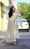 Kalini Cream Gold Hand Block Anarkali Suit Sets
