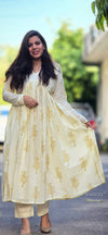 Kalini Cream Gold Hand Block Anarkali Suit Sets