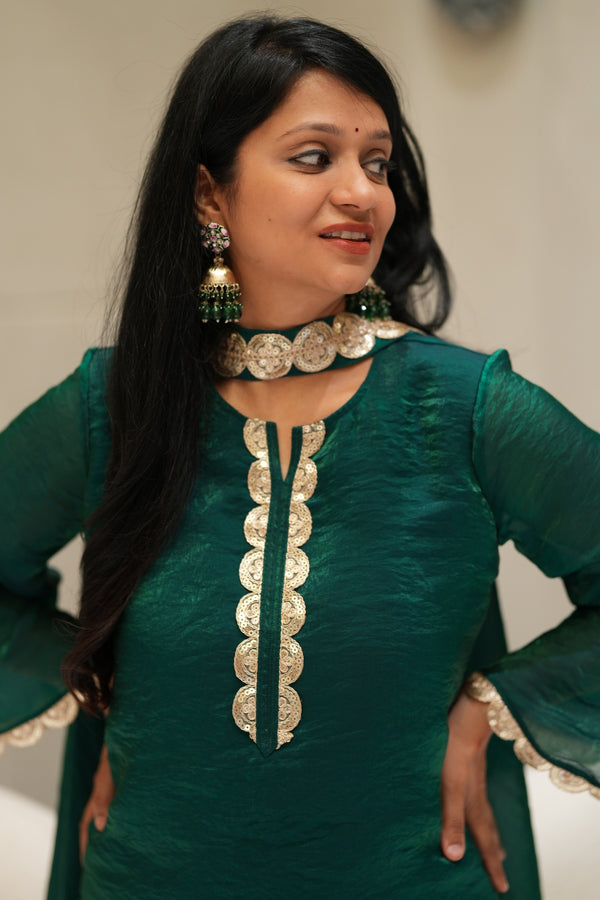 ✨Emerald Aura Royale Banarasi Tissue Silk Sharara Set