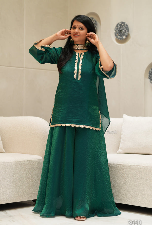 ✨Emerald Aura Royale Banarasi Tissue Silk Sharara Set