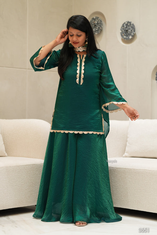 ✨Emerald Aura Royale Banarasi Tissue Silk Sharara Set