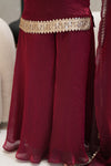 ✨Ruhani Royale Wine Banarasi Tissue Silk Sharara Set