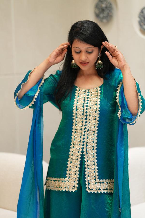 ✨Neeltara Royale Banarasi Tissue Silk Sharara Set