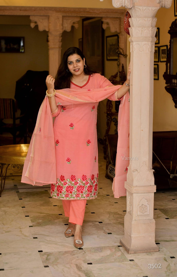 Kavitri Red Kota Doria Embroidery Suit Sets