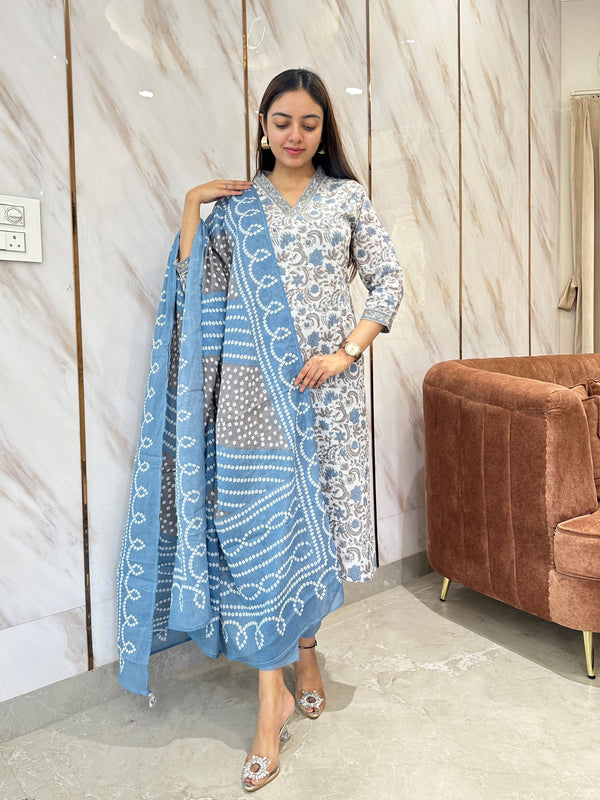 Abhita Sky Blossom Kurta Suit Set