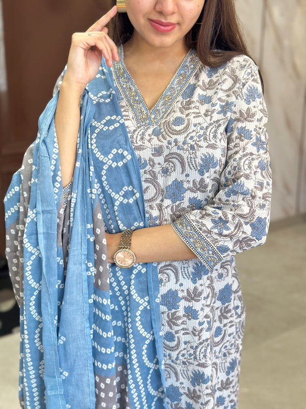 Abhita Sky Blossom Kurta Suit Set