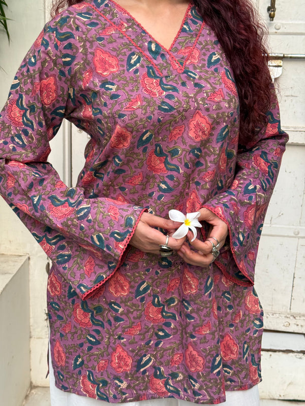 Ruhani Hand Block Kurta with Embroidered Farsi Set