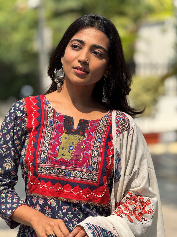 Ziva Blue Applique AjrakKurta Set