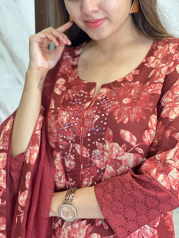 Charvi Rustic Floral Print Cotton Kurta Set