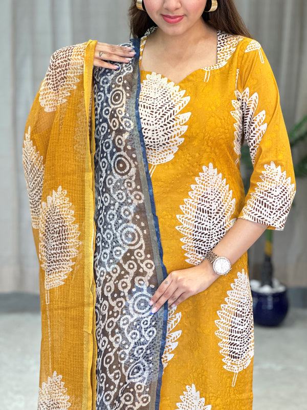 Laya Mustard Hand Block Batik Print Kurta Suit Set