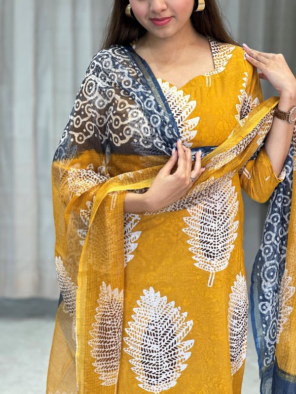 Laya Mustard Hand Block Batik Print Kurta Suit Set
