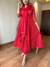 Mahek Red Full-Flared Chiffon Anarkali with Zardozi Handwork