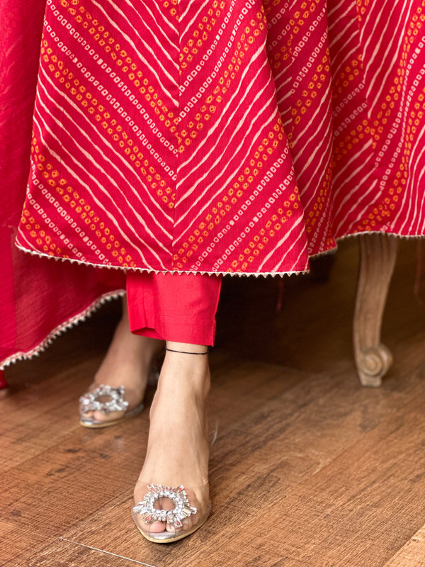 Mahek Red Full-Flared Chiffon Anarkali with Zardozi Handwork