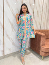 Nandini Floral Print Aqua Co-ord Set