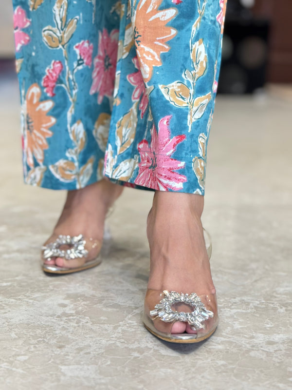 Nandini Floral Print Aqua Co-ord Set