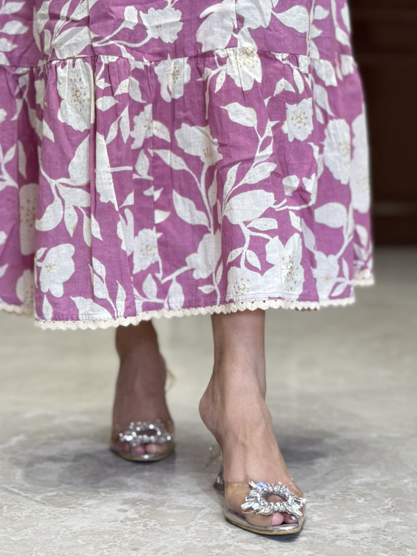 Naysha Mauve Floral Print Cotton Gown