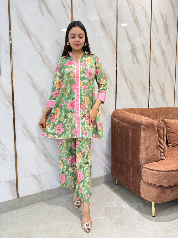 Drishti Green Floral Print Cotton Co-ord Set