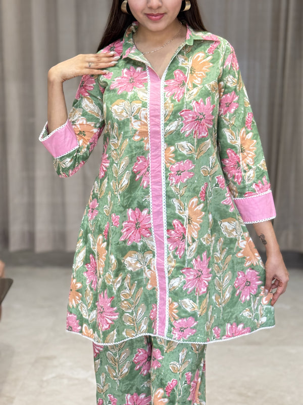 Drishti Green Floral Print Cotton Co-ord Set
