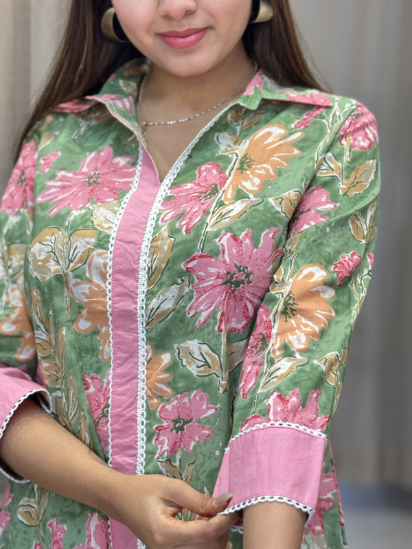 Drishti Green Floral Print Cotton Co-ord Set