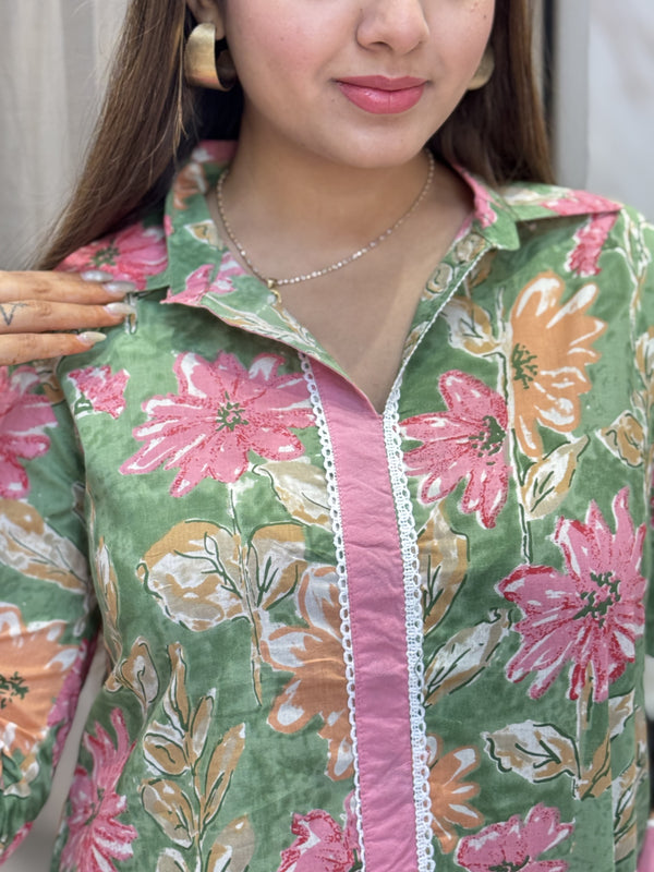 Drishti Green Floral Print Cotton Co-ord Set