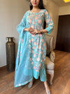 Charvi Aqua Floral Print Cotton Kurta Set