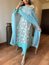 Charvi Aqua Floral Print Cotton Kurta Set